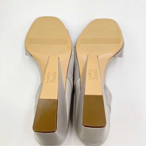 Naturalizer Size 10.5 Grey Gray Leather Suede Open Peep Toe Wedges Pumps Shoes - Picture 7 of 12